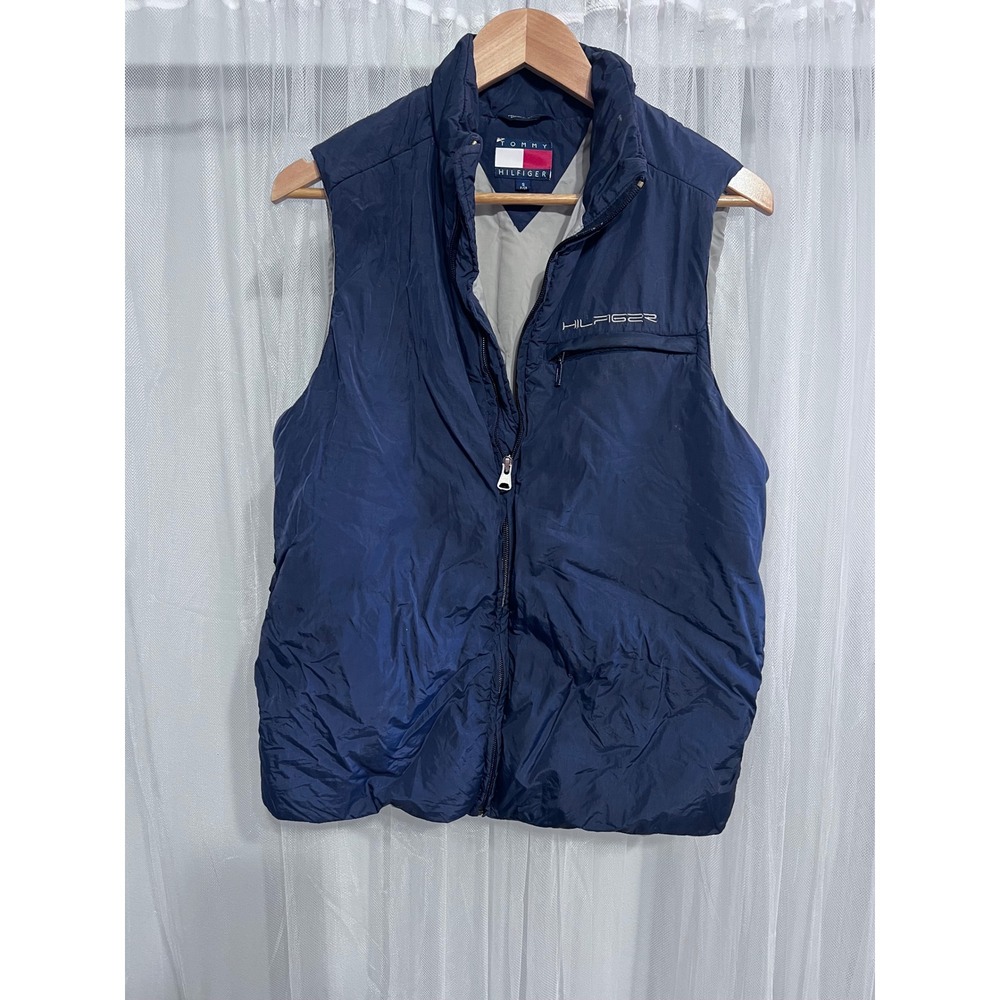Tommy Hilfiger Mens Navy Blue Vintage Puffer Vest Sleeveless Jacket Small